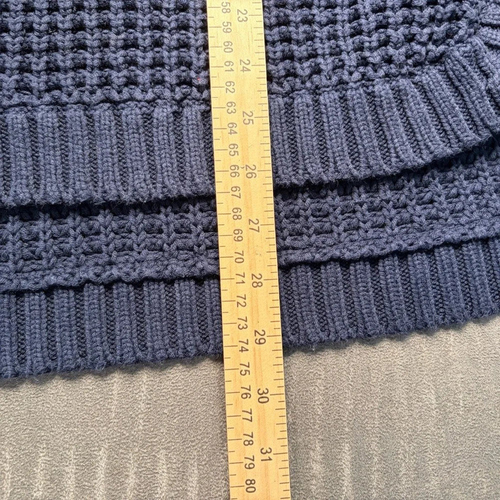 J.Crew Turtleneck Poncho Sweater Womens Sz M Blue Chunky Knit Button Sleeve Cozy